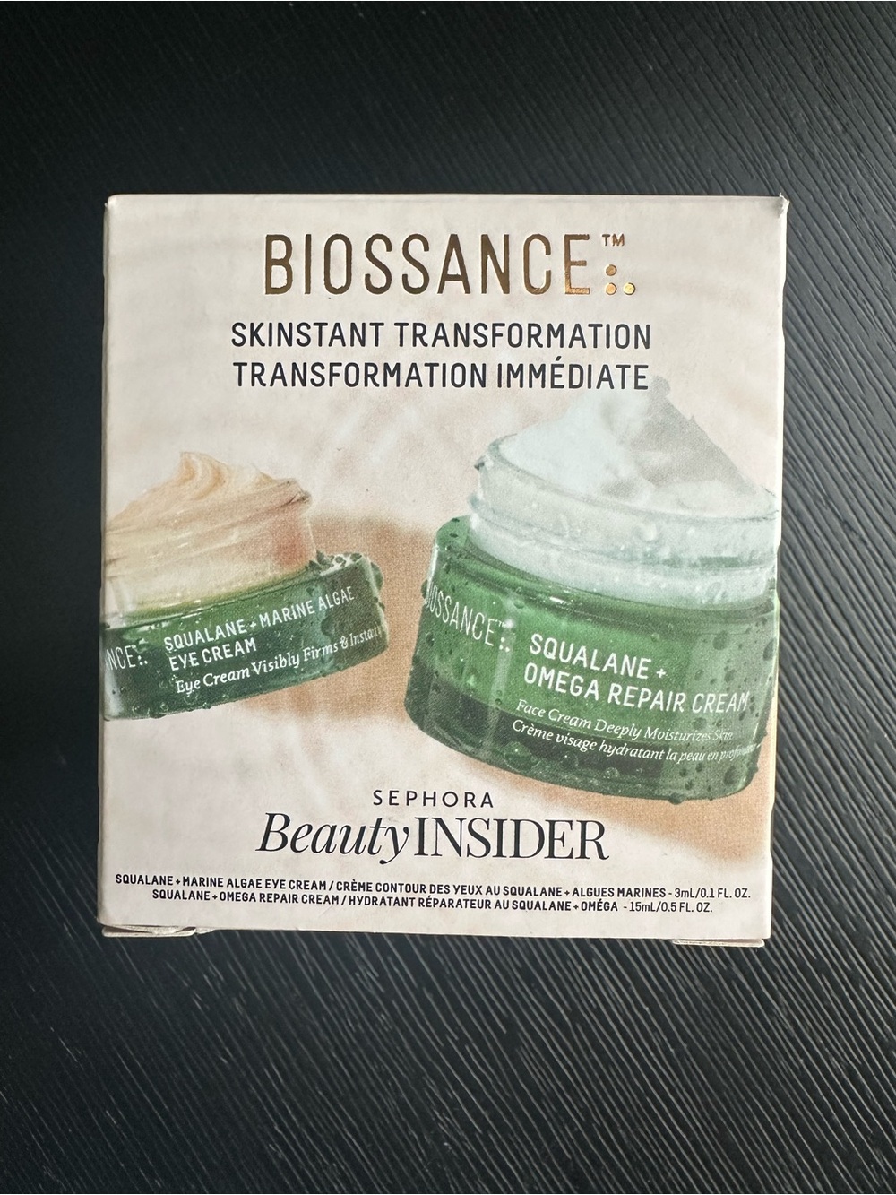 Biossance Green and Cream Squalane + Omega Repair Cream Duo Packaging